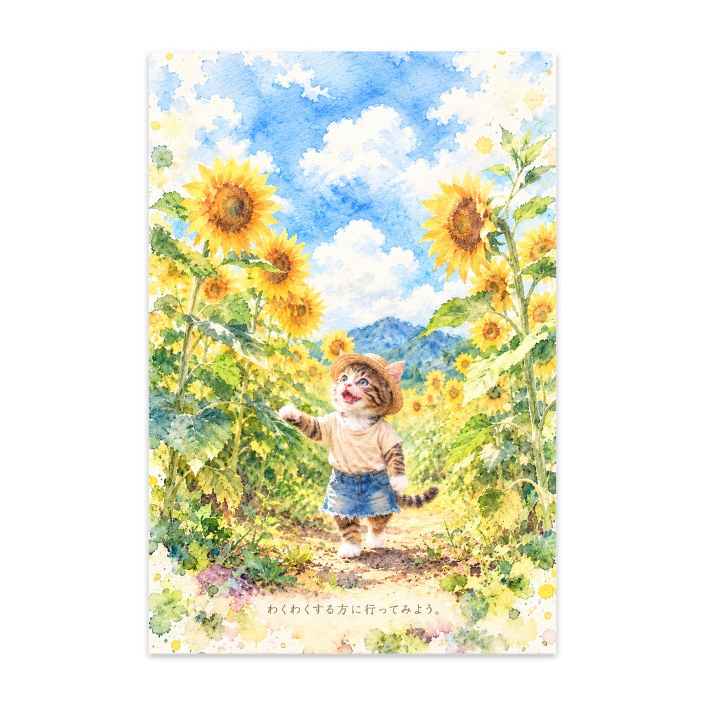 夏の向日葵とミミ（ポストカード10枚）