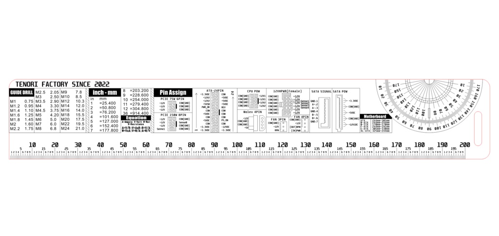 自作er専用アクリル200mmスケール・定規(分度器付き)【レーザー彫刻】