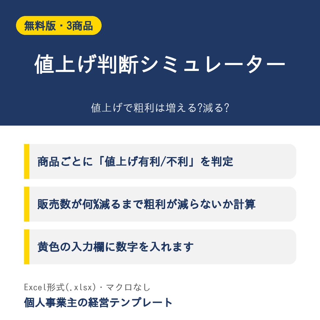 値上げ判断シミュレーター【無料版・3商品】Excel