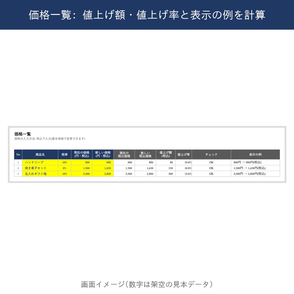 値上げの伝え方キット【無料版・3商品・店頭掲示の文】Excel