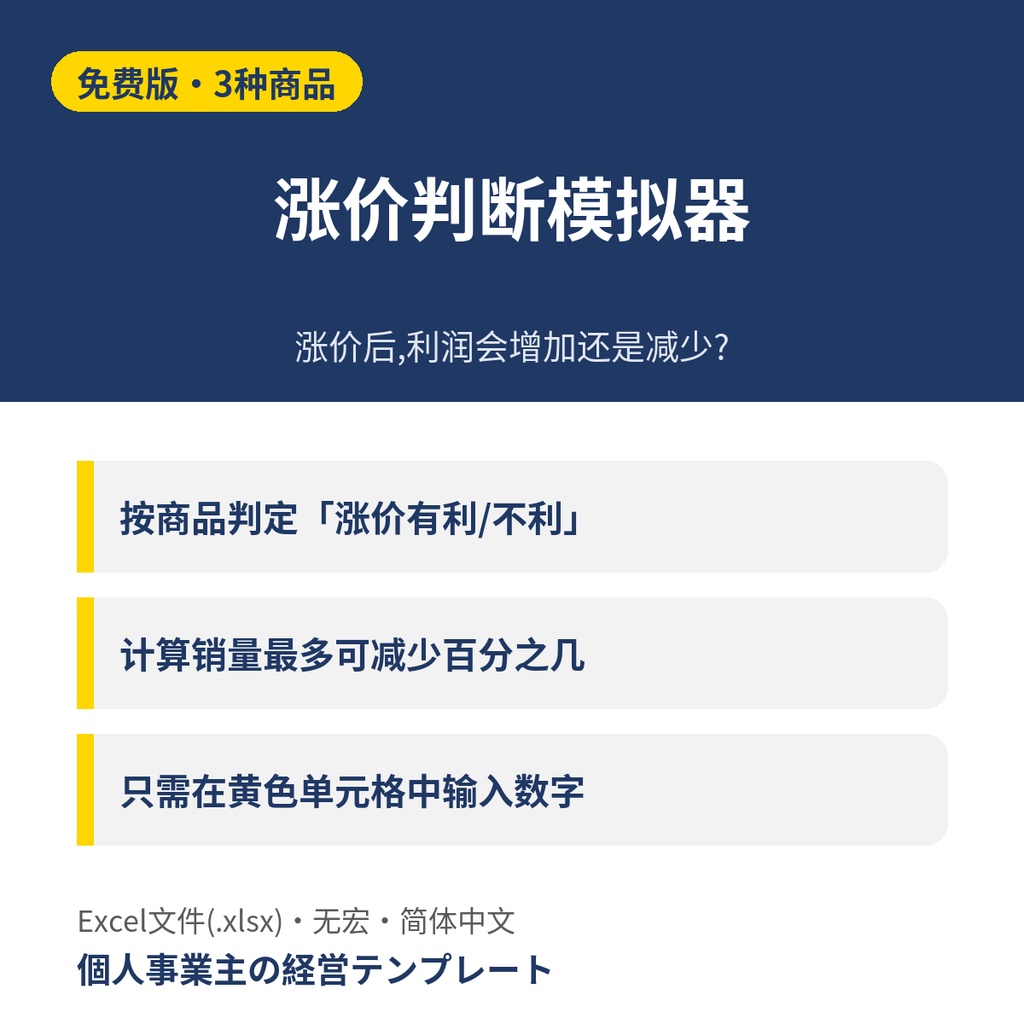 涨价判断模拟器【免费版・3种商品】Excel(简体中文)値上げ判断シミュレーター 中国語版