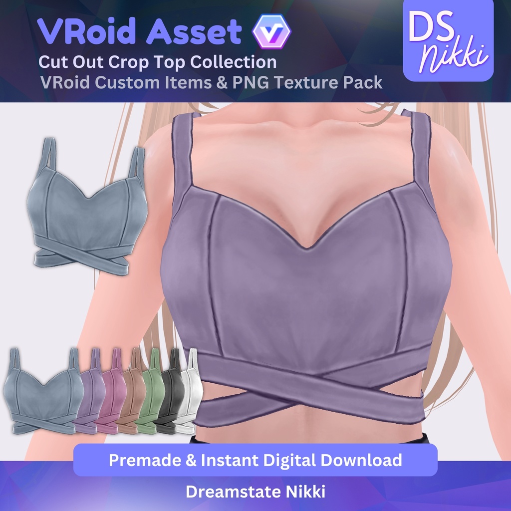 VRoid Studio Outfit – Stylish Cute Crop Top Set, VRoid Custom Items & PNG Textures Pack, VTuber Clothes, Digital Asset