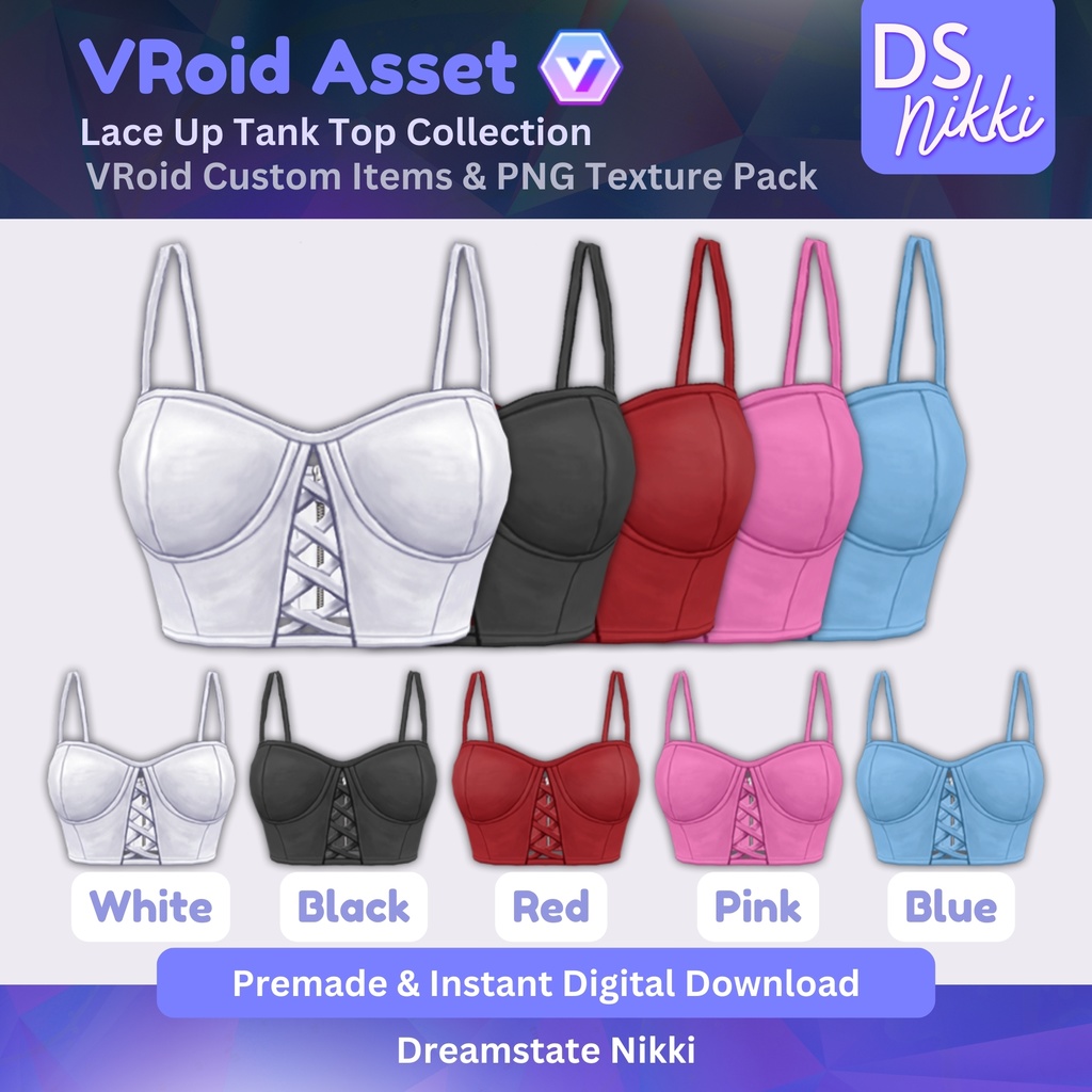 VRoid Studio Outfit – Stylish Lack Up Tank Top Set, VRoid Custom Items & PNG Textures Pack, VTuber Clothes, Digital Asset