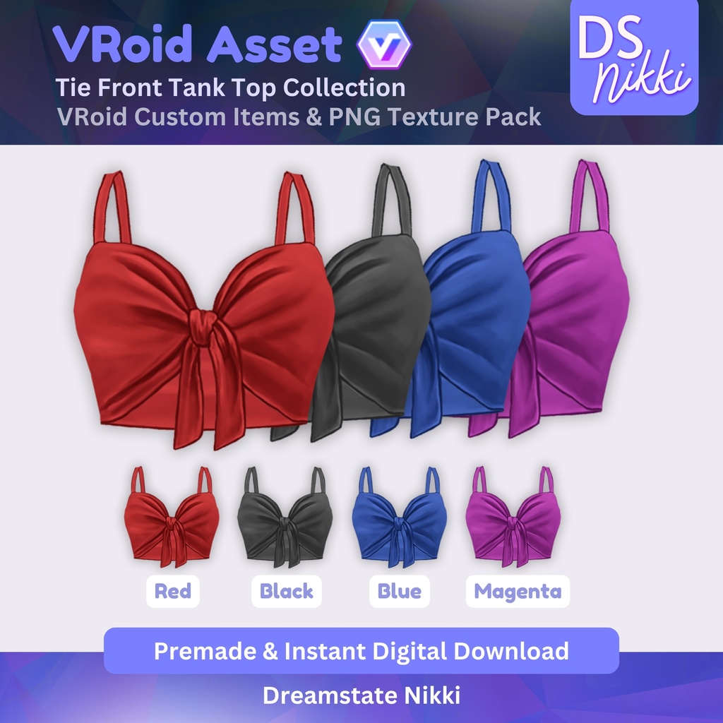 VRoid Studio Outfit – Stylish Tie Front Tank Top Set, VRoid Custom Items & PNG Textures Pack, VTuber Clothes, Digital Asset