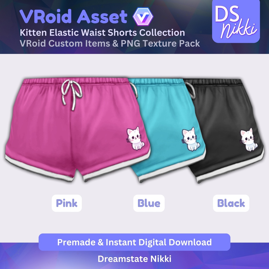 VRoid Studio Outfit – Kawaii Kitten Shorts Set, VRoid Custom Items & PNG Textures Pack, VTuber Clothes, Digital Asset