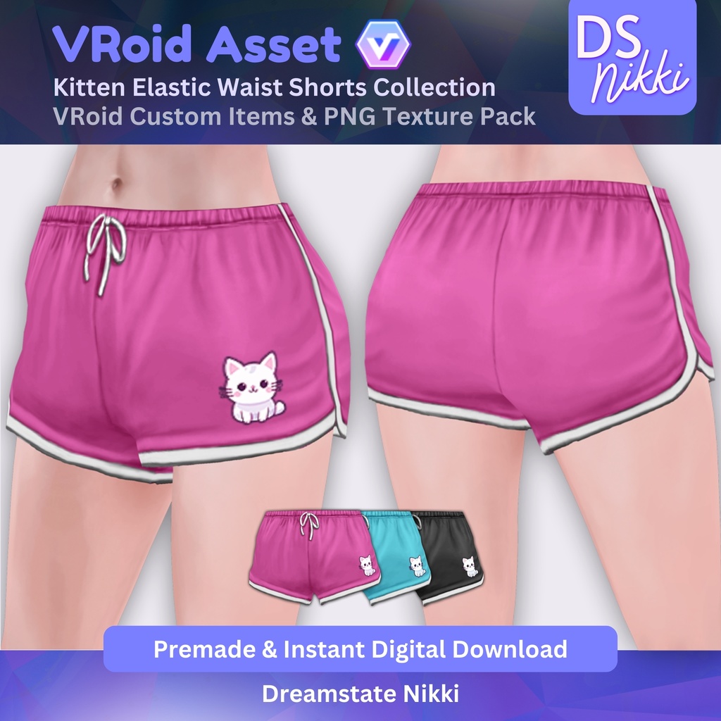 VRoid Studio Outfit โ Kawaii Kitten Shorts Set, VRoid Custom Items & PNG Textures Pack, VTuber Clothes, Digital Asset