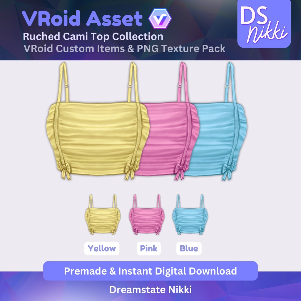 VRoid Studio Outfit – Stylish Ruched Cami Top Set, VRoid Custom Items & PNG Textures Pack, VTuber Clothes, Digital Asset