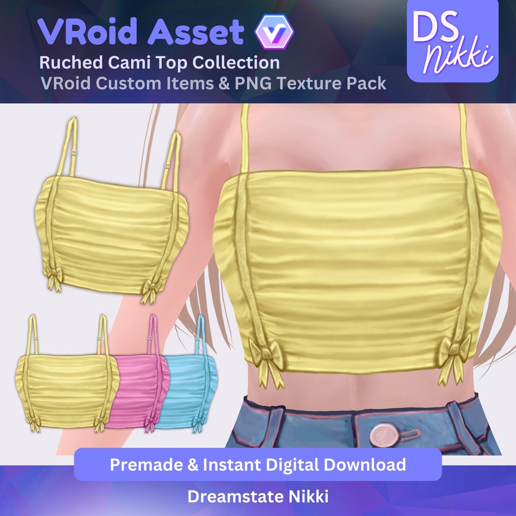 VRoid Studio Outfit – Stylish Ruched Cami Top Set, VRoid Custom Items & PNG Textures Pack, VTuber Clothes, Digital Asset