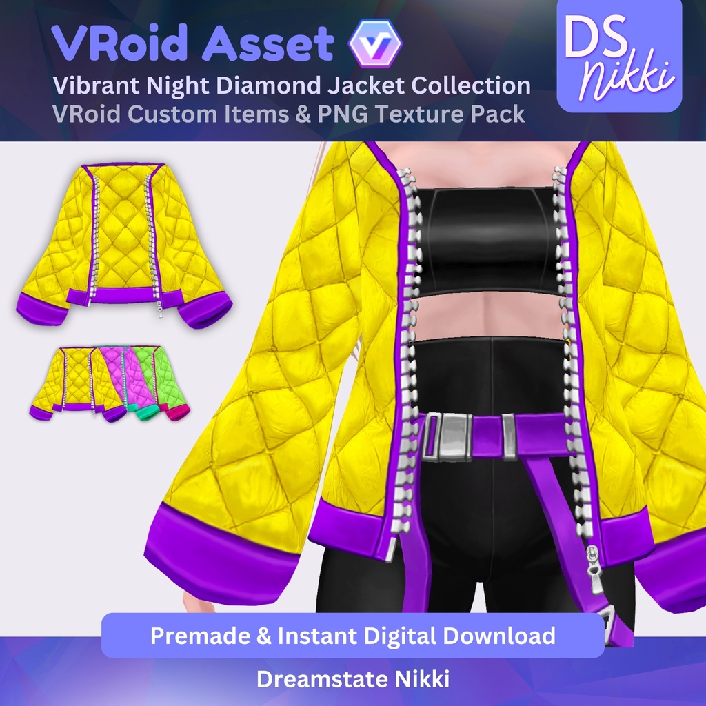 VRoid Studio Outfit – Stylish Diamond Jacket Set, VRoid Custom Items & PNG Textures Pack, VTuber Clothes, Digital Asset