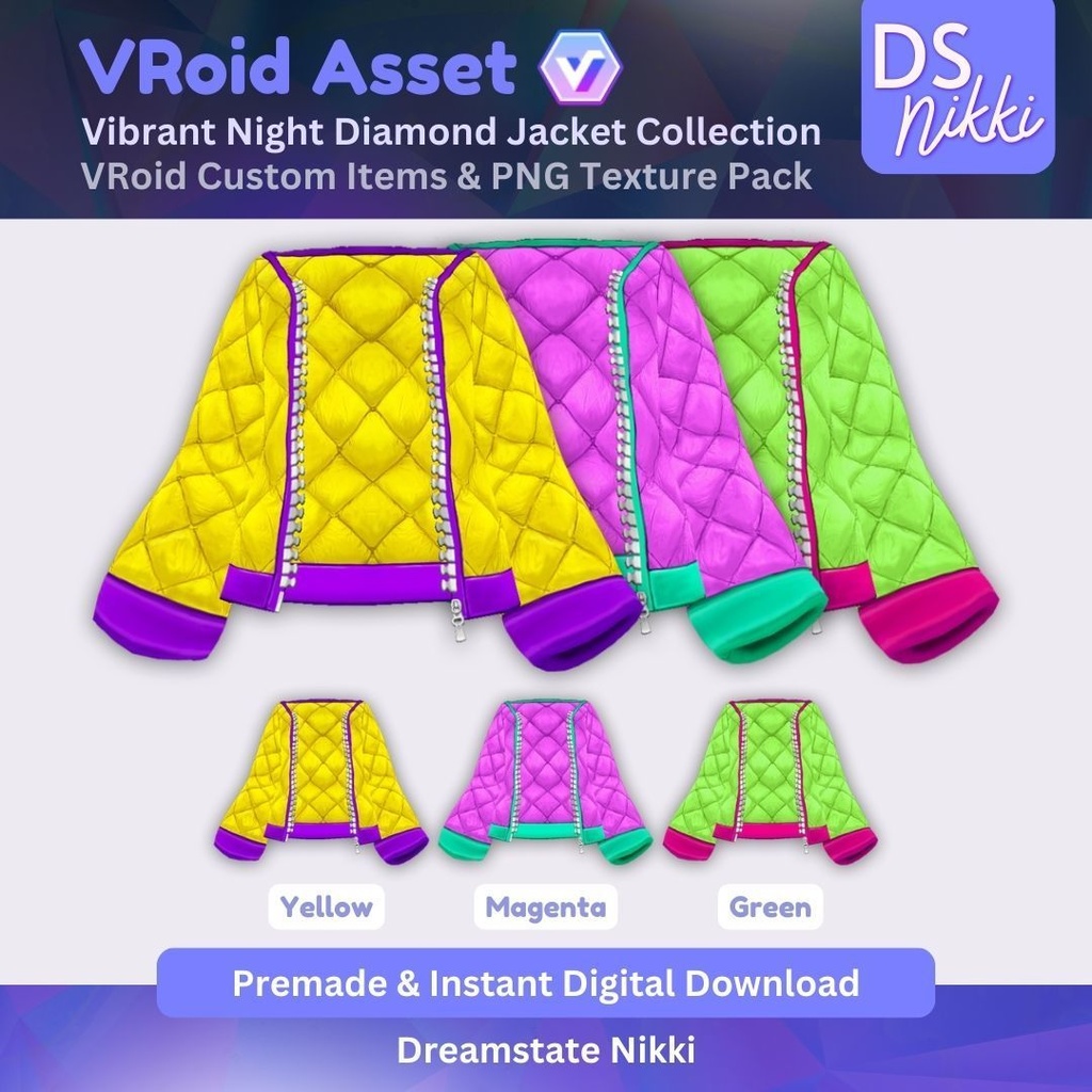 VRoid Studio Outfit – Stylish Diamond Jacket Set, VRoid Custom Items & PNG Textures Pack, VTuber Clothes, Digital Asset