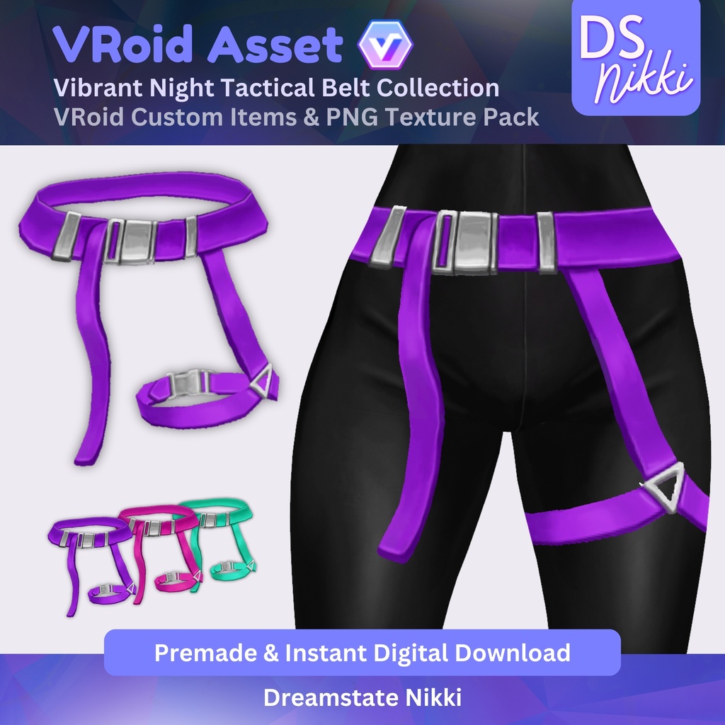 VRoid Studio Outfit – Stylish Tactical Belt Set, VRoid Custom Items & PNG Textures Pack, VTuber Clothes, Digital Asset