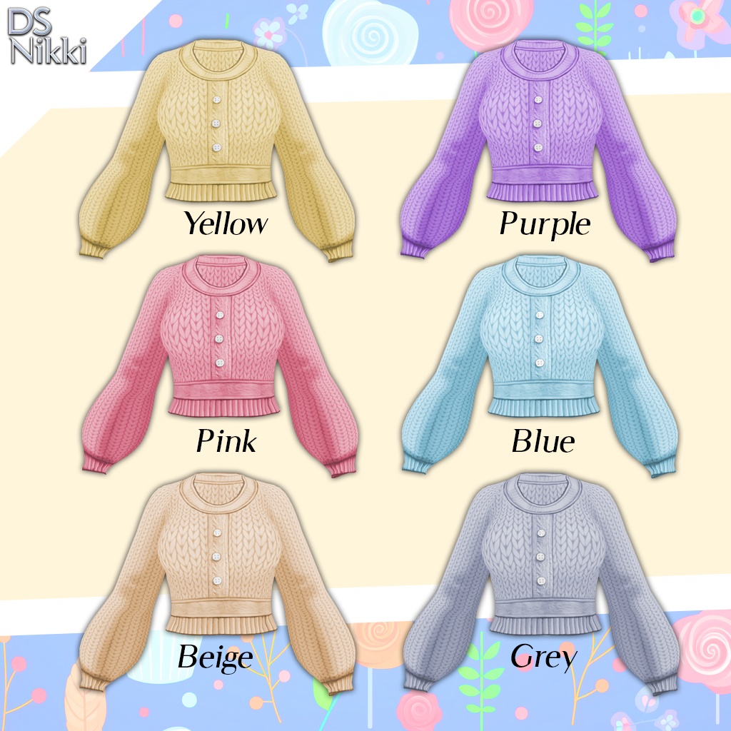 Vroid Collar Knit Sweater, Suspender Pumpkin Shorts and String Tie Colors Set Textures