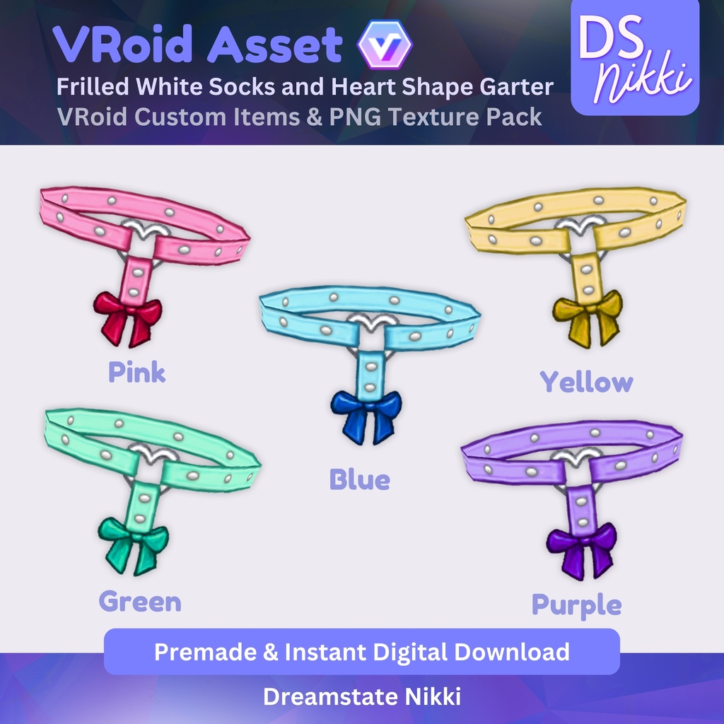 VRoid Studio Outfit – Stylish Frilled White Socks and Garters, VRoid Custom Items & PNG Textures Pack, VTuber Clothes, Digital Asset