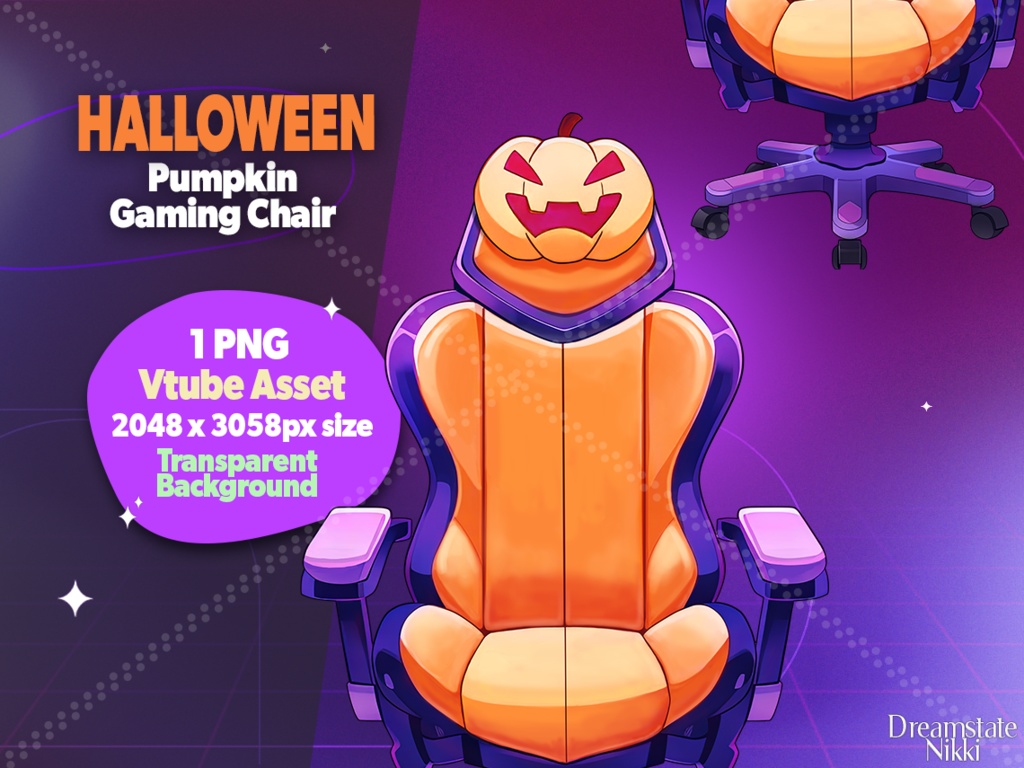 Vtuber Asset Halloween Pumpkin Gaming Chair, Vtube, Vtuber, Streamer, Twitch, Vtubing, Spooky, Pumpkins, Cute