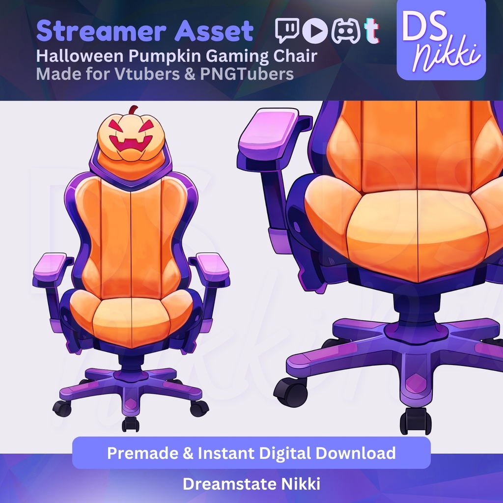 Halloween Pumpkin Gaming Chair PNG | Vtuber Asset for Vtube Studio, PNGTuber, Twitch Overlay, Spooky Stream Prop