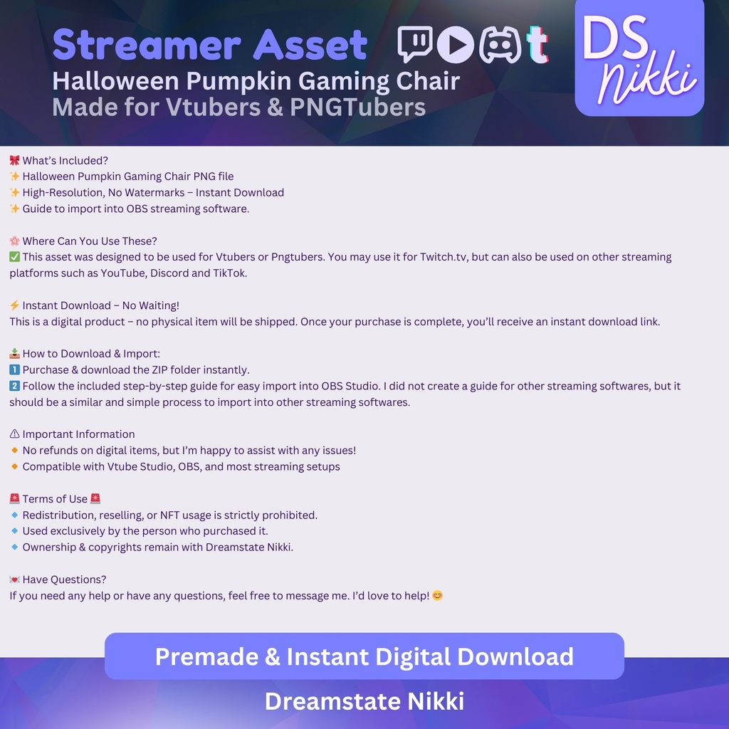 Halloween Pumpkin Gaming Chair PNG | Vtuber Asset for Vtube Studio, PNGTuber, Twitch Overlay, Spooky Stream Prop