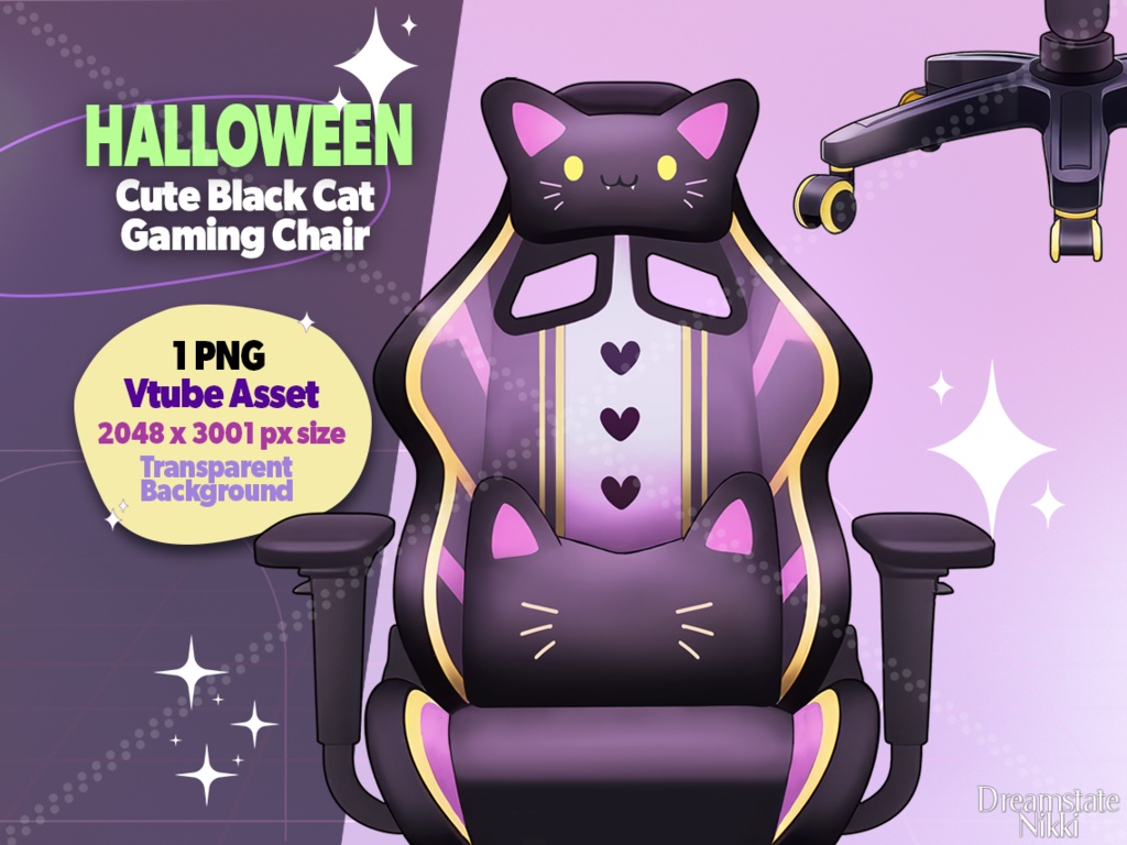 Vtuber Asset Halloween Cute Black Cat Gaming Chair, Vtube, Vtuber, Streamer, Twitch, Vtubing, Spooky