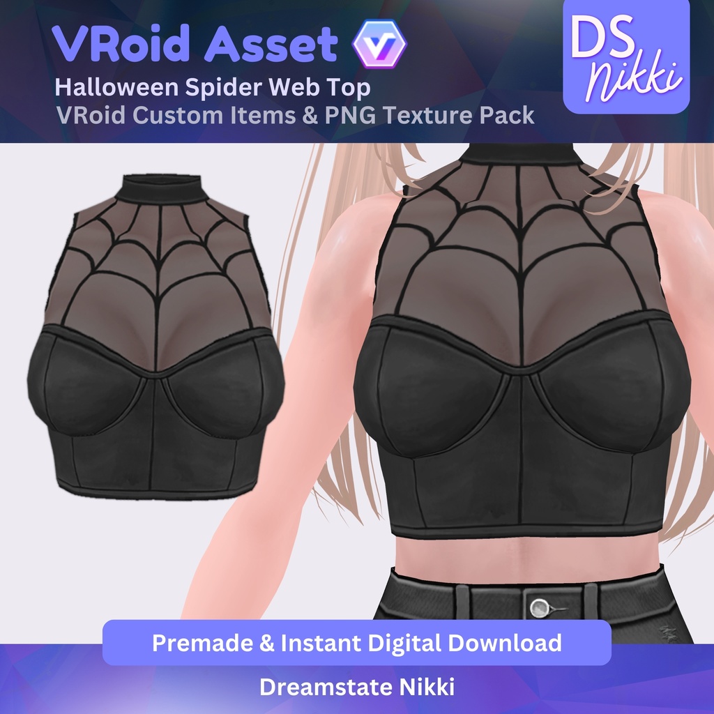 VRoid Studio Outfit โ Stylish Halloween Spider Web Top, VRoid Custom Items & PNG Textures Pack, VTuber Clothes, Digital Asset