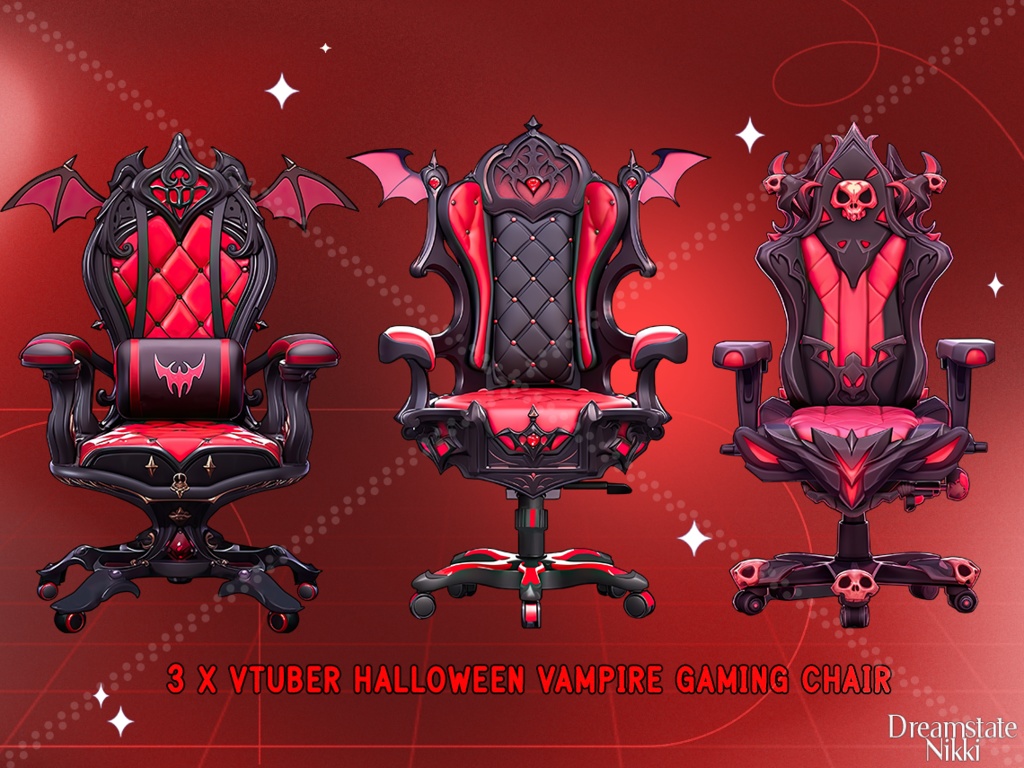 3 x Vtuber Asset Halloween Vampire Gaming Chair, Vtube, Vtuber, Streamer, Twitch, Vtubing, Spooky, Bat