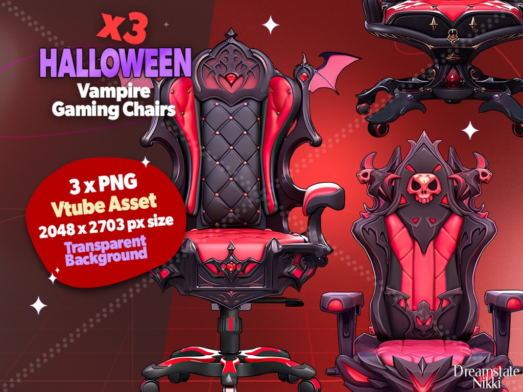 3 x Vtuber Asset Halloween Vampire Gaming Chair, Vtube, Vtuber, Streamer, Twitch, Vtubing, Spooky, Bat