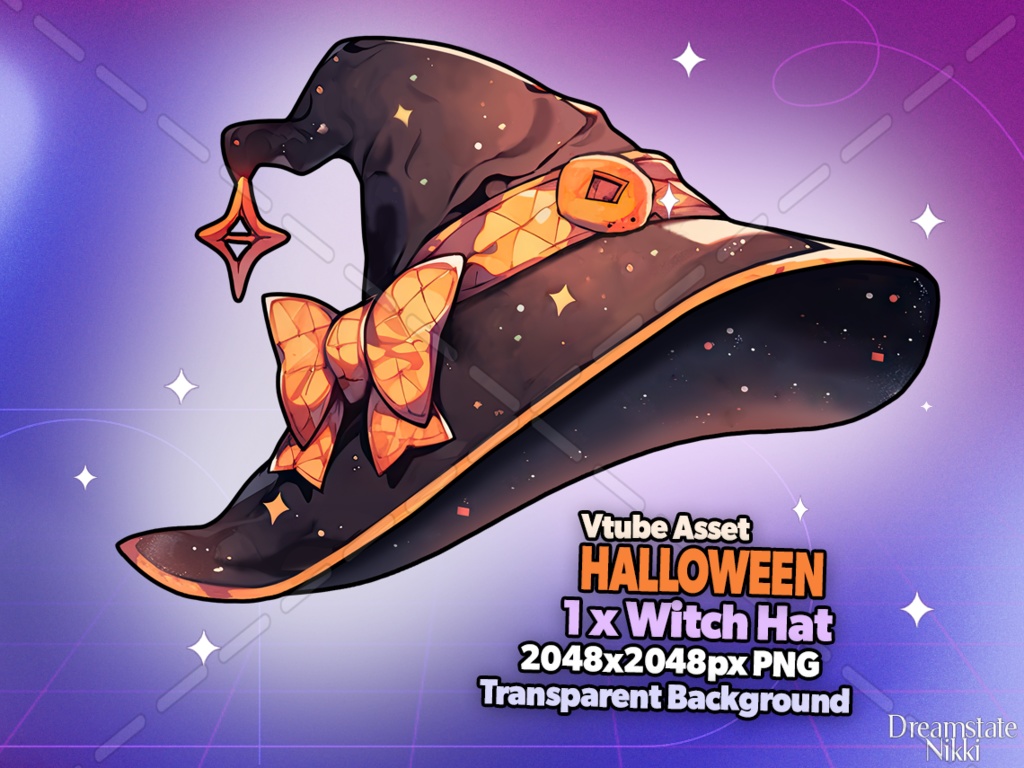 Vtuber Assets Halloween Witch Hat, Vtube, Vtuber, Streamer, Twitch, Cute, Kawaii, Spooky, Transparent, Digital Asset, Stream Decoration