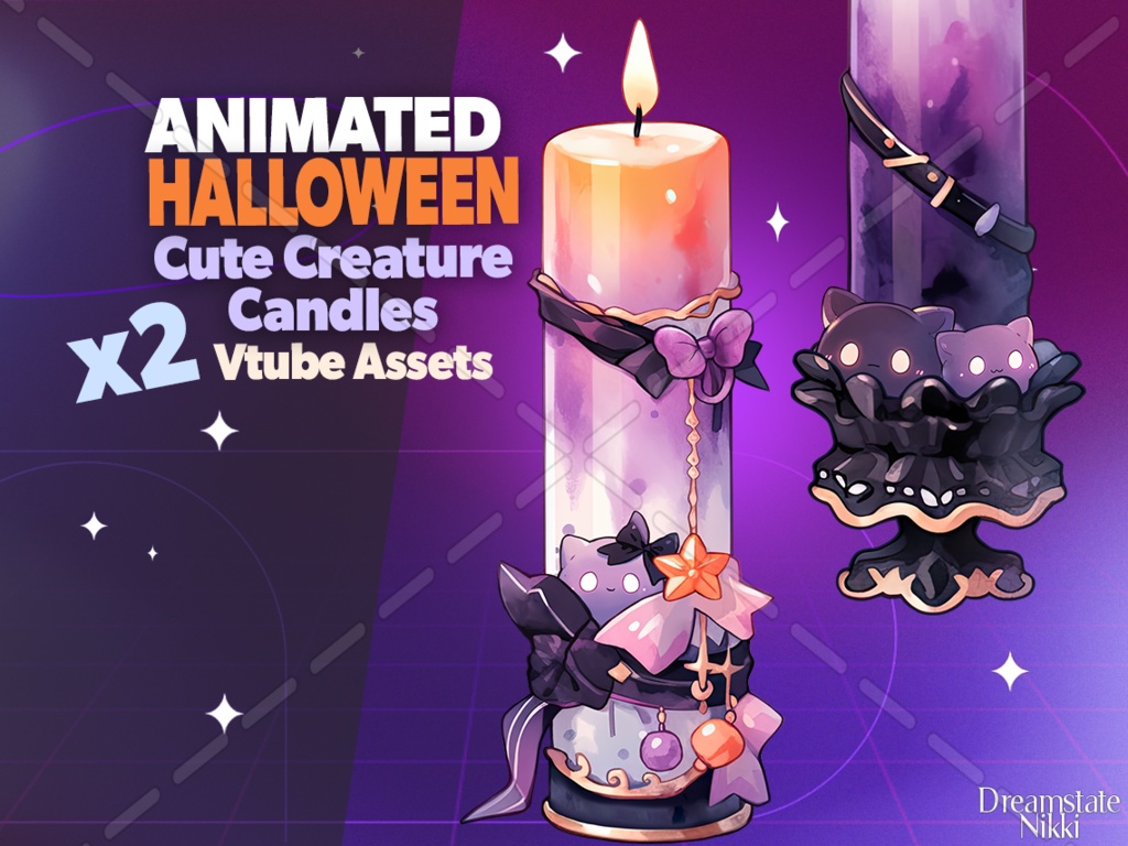 Animated Vtuber Halloween Cute Creature Candles, Stream decoration, vtuber background, vtuber asset, Twitch asset, vtube assets