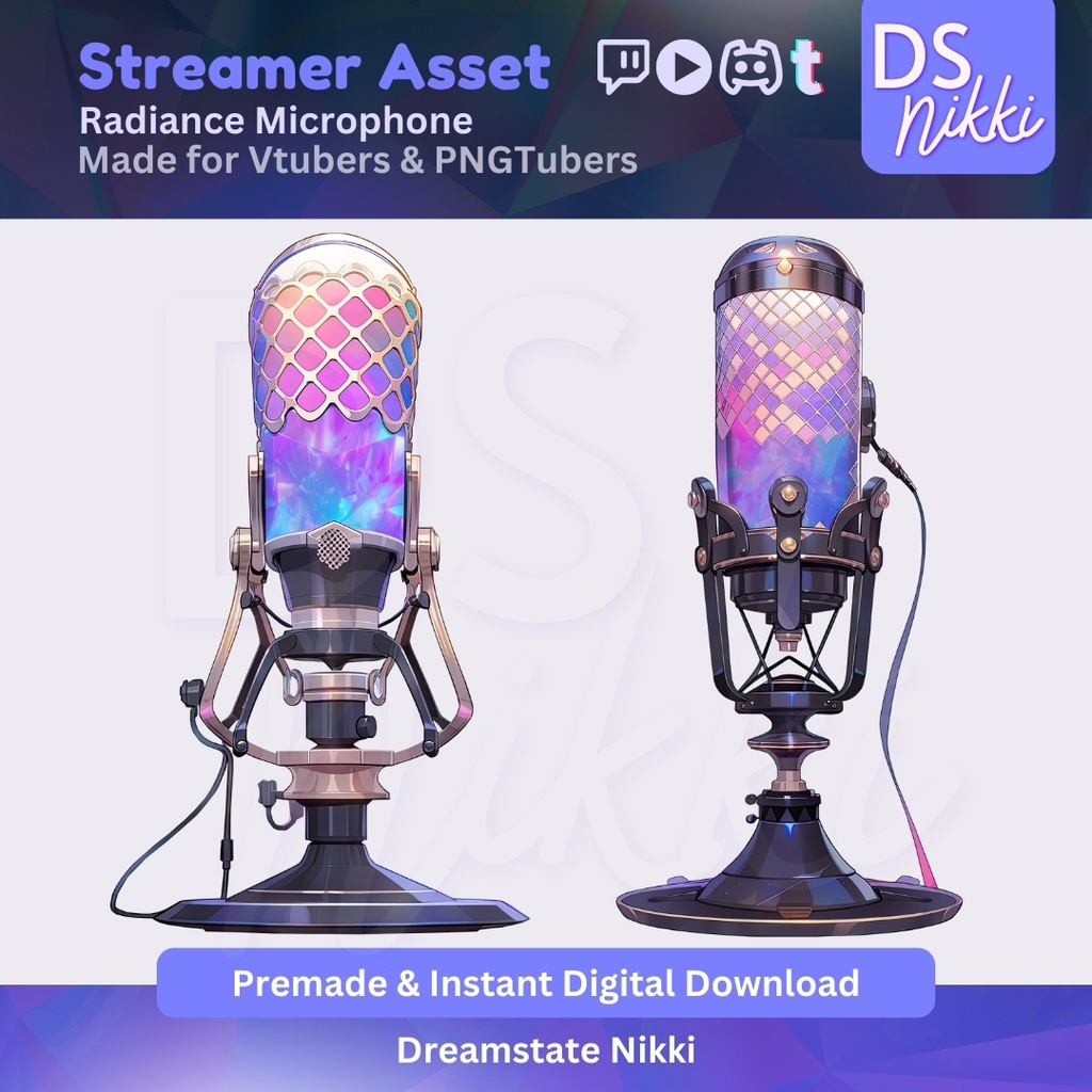 2x Animated Radiance Microphones Vtuber Asset | WEBM + PNG Stream Props for Vtube Studio, Twitch Overlay, VTuber Background, Cute Mic Set