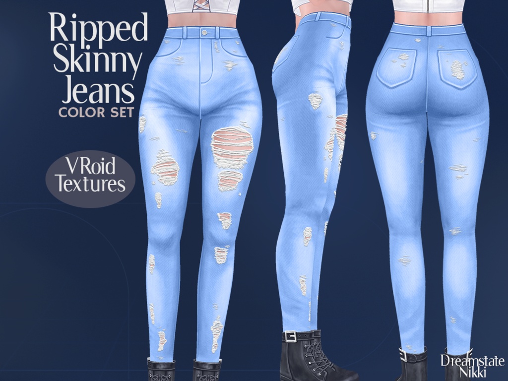 VRoid Ripped Skinny Jeans Colors Set Clothing Textures PNG, Cute,  Kawaii, Vtube Assets, VRoid Clothes, Vtube, Vtubing, Twitch, Streaming
