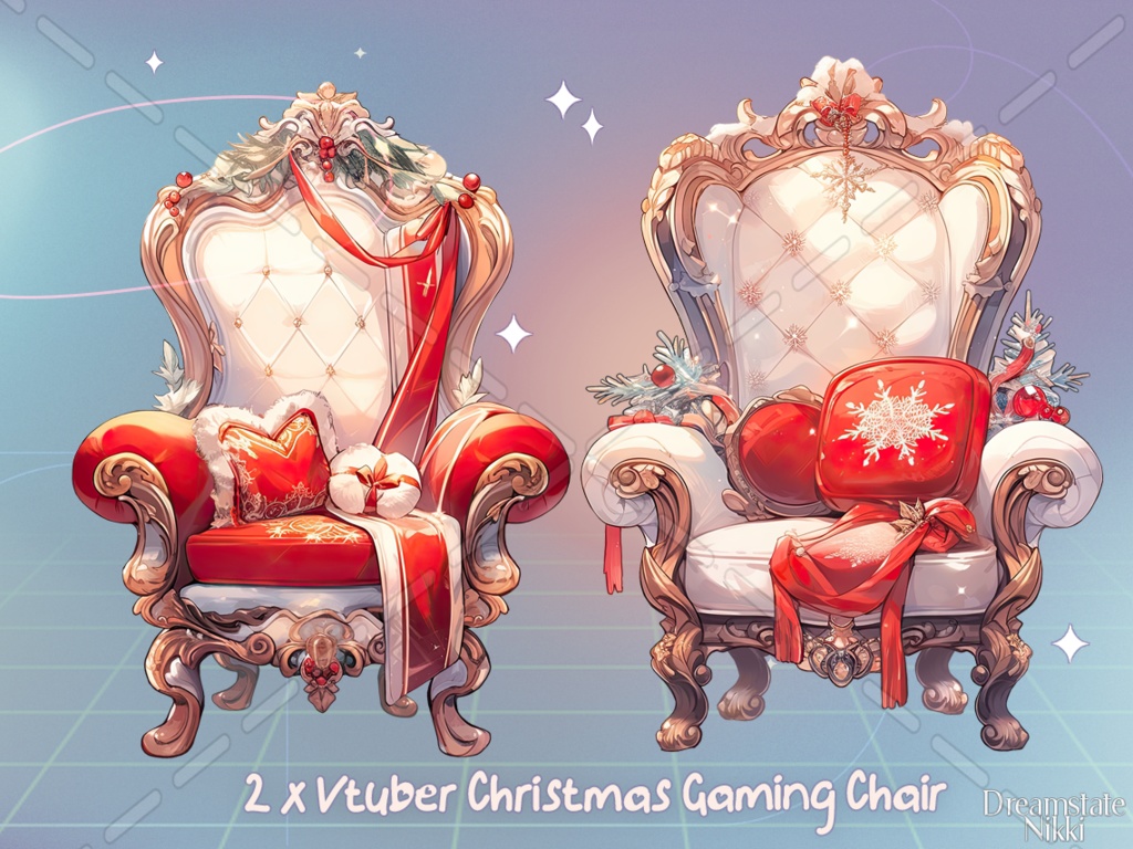 2 x Vtuber Christmas Gaming Chair Assets, stream decoration, vtuber, twitch, vtube, xmas assets, overlay, streaming, pngtuber