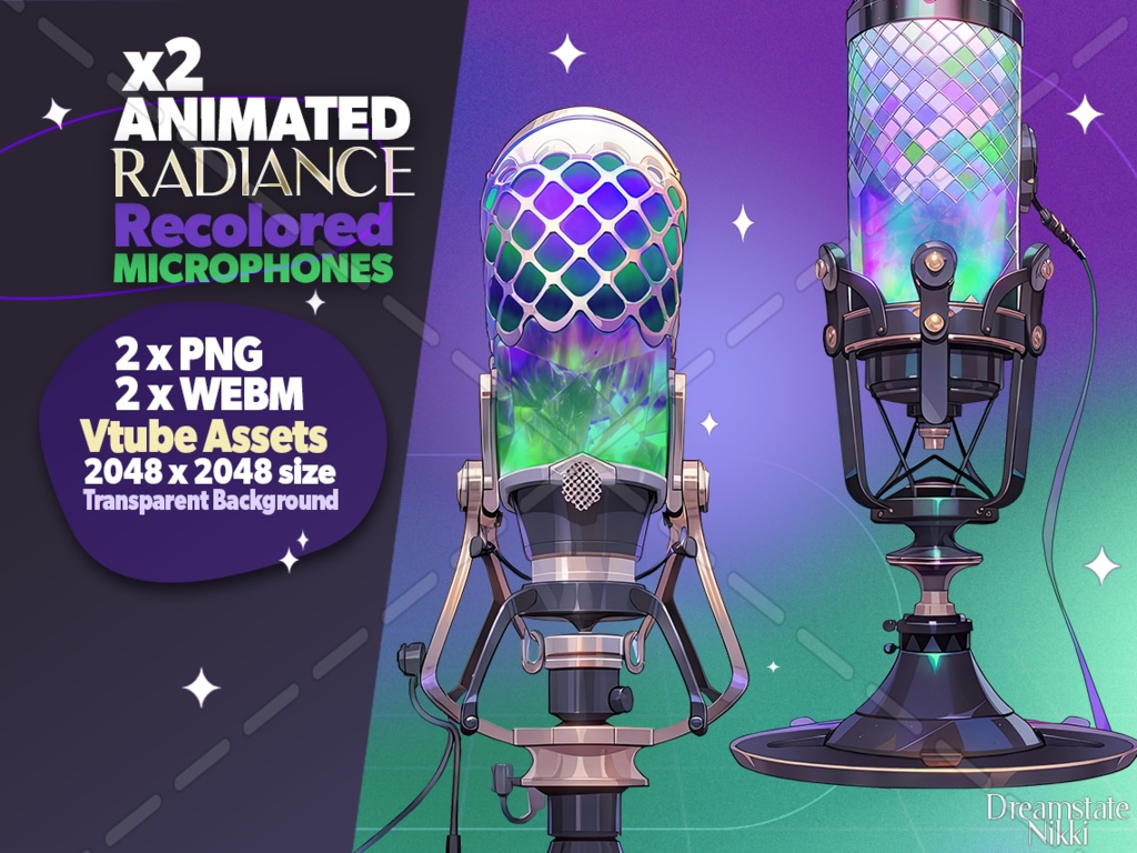 2 x Animated Vtuber Radiance Green Purple Microphones, vtuber background, vtuber asset, Twitch asset, vtube assets, vtuber microphone