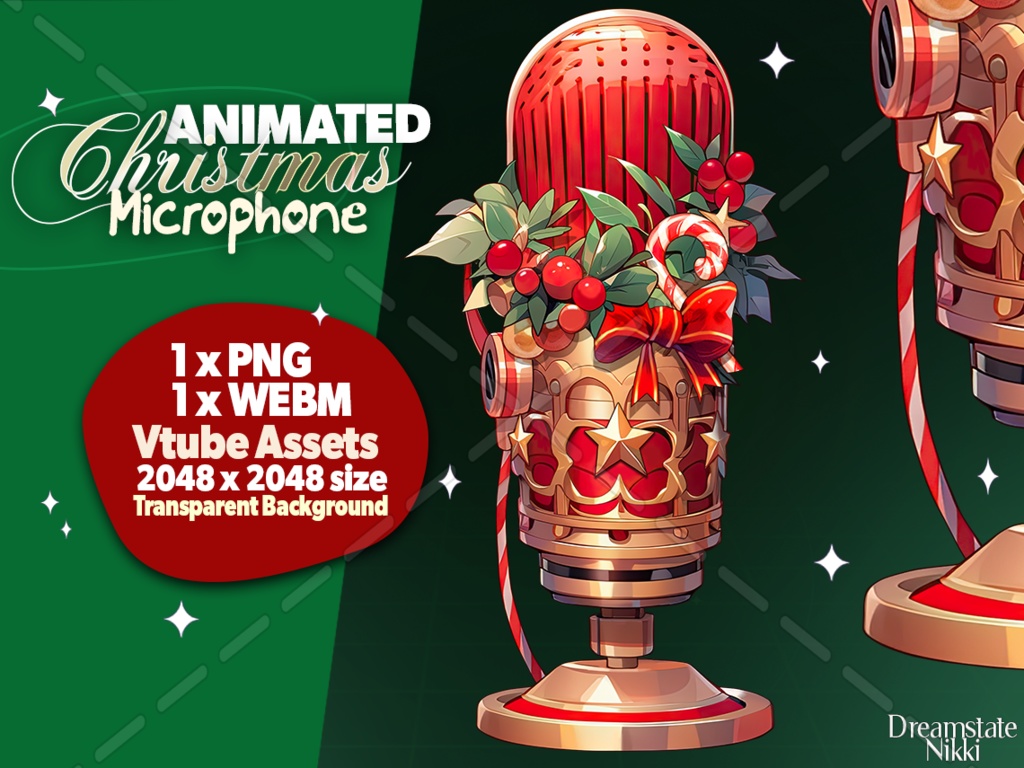 Animated Vtuber Christmas Microphone, xmas vtube asset, twitch overlay, vtuber asset, Twitch asset, vtube assets, vtuber microphone