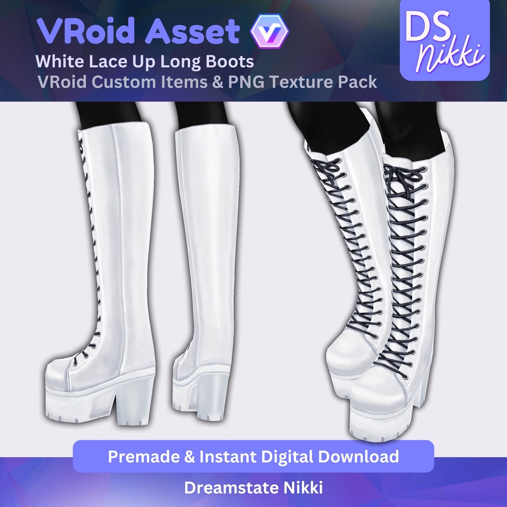VRoid Studio Outfit – Stylish Lace Up Long Boots, VRoid Custom Items & PNG Textures Pack, VTuber Clothes, Digital Asset