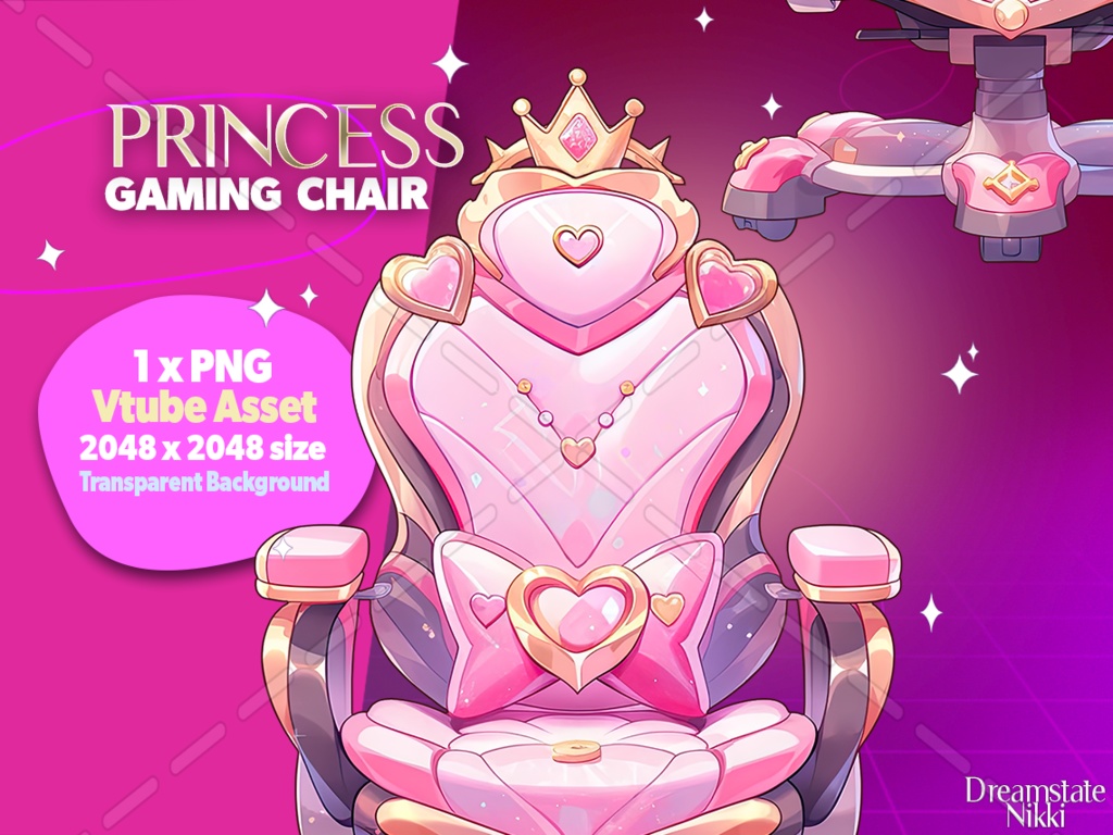 1 x Vtuber Asset Princess Gaming Chair, Vtube, Vtuber, Streamer, Twitch, Vtubing, Kawaii, Shiny, Pink, PNGtuber Assets, Vtuber Assets
