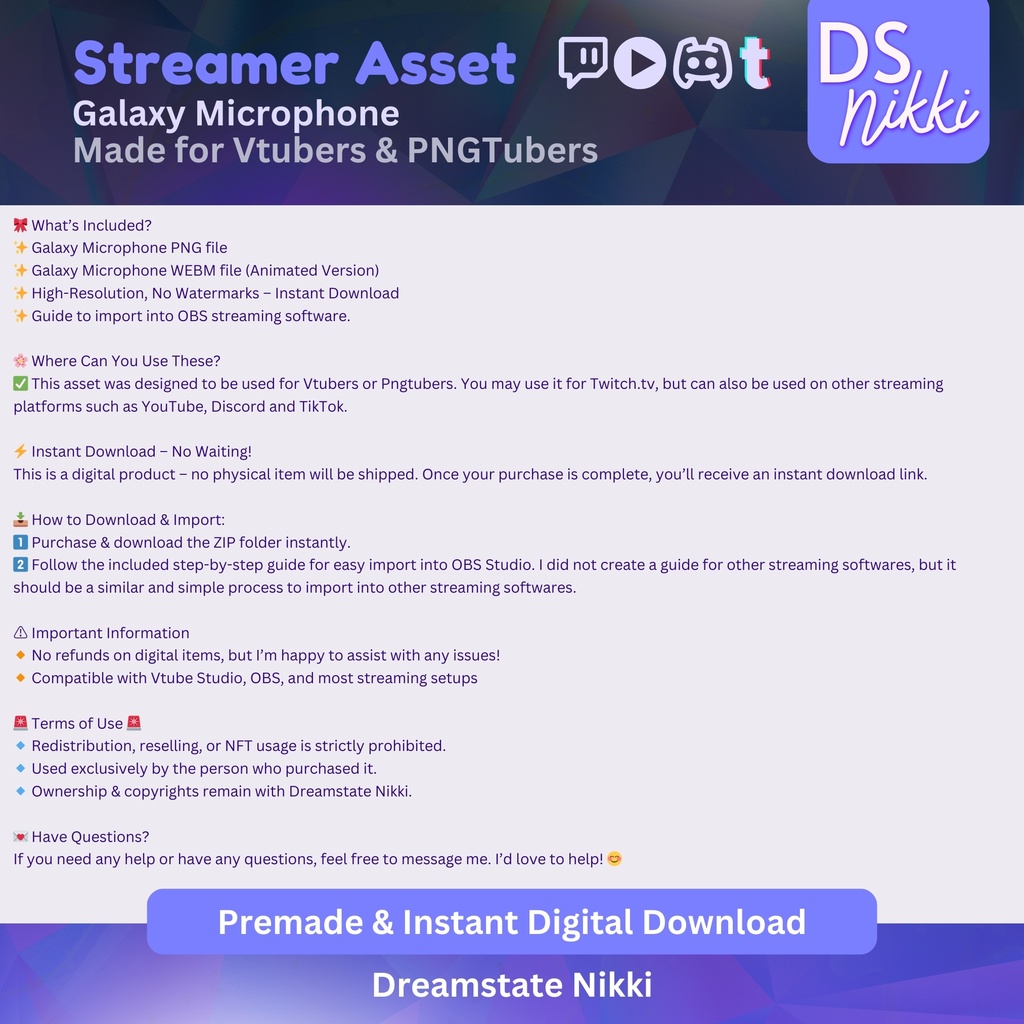 Animated Galaxy Microphone Vtuber Asset | WEBM + PNG Stream Prop for Vtube Studio, Twitch Overlay, VTuber Background, Streaming Mic