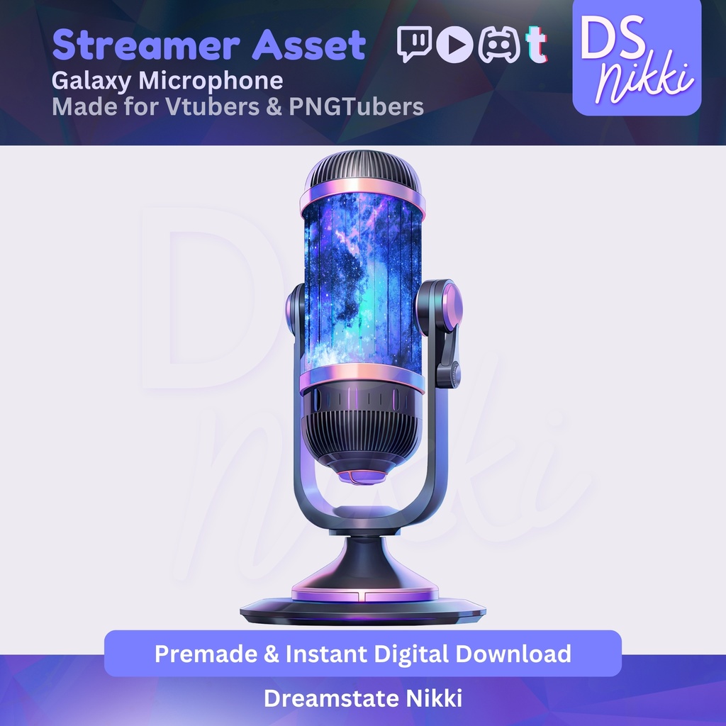 Animated Galaxy Microphone Vtuber Asset | WEBM + PNG Stream Prop for Vtube Studio, Twitch Overlay, VTuber Background, Streaming Mic