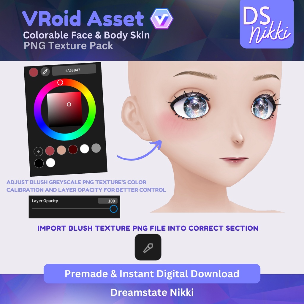 VRoid Skin Texture Pack for Vtubers | Face, Body, Eyelashes, Makeup Custom VRoid Studio Textures for Twitch, YouTube, Streaming