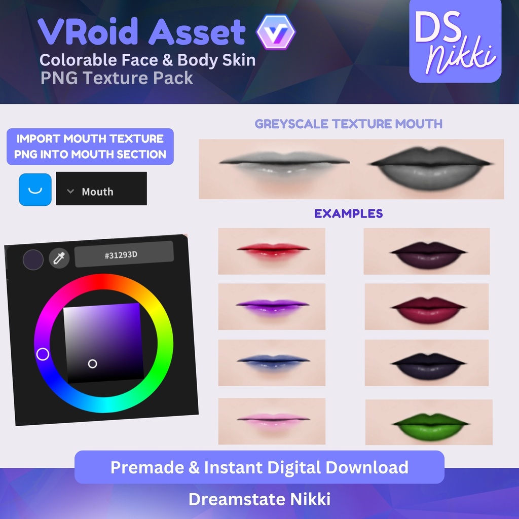 VRoid Skin Texture Pack for Vtubers | Face, Body, Eyelashes, Makeup Custom VRoid Studio Textures for Twitch, YouTube, Streaming