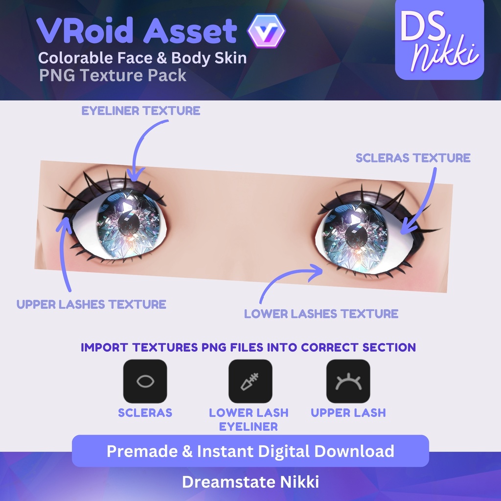 VRoid Skin Texture Pack for Vtubers | Face, Body, Eyelashes, Makeup Custom VRoid Studio Textures for Twitch, YouTube, Streaming