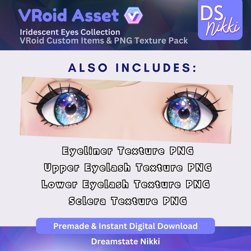 VRoid Eye Collection– Iridescent Anime Eyes for VTuber Model | VRoid Studio Eye PNGs & Custom Items for Streaming, YouTube, Twitch, TikTok