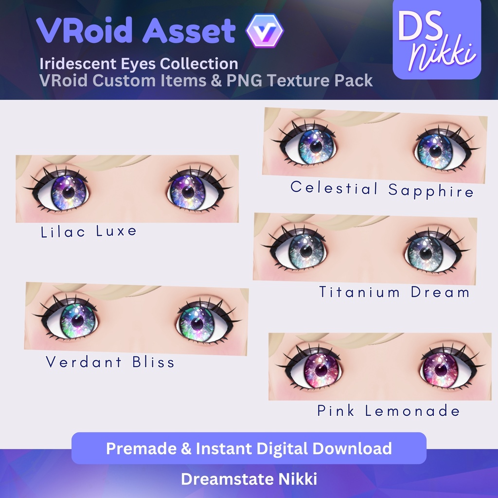 VRoid Eye Collection– Iridescent Anime Eyes for VTuber Model | VRoid Studio Eye PNGs & Custom Items for Streaming, YouTube, Twitch, TikTok