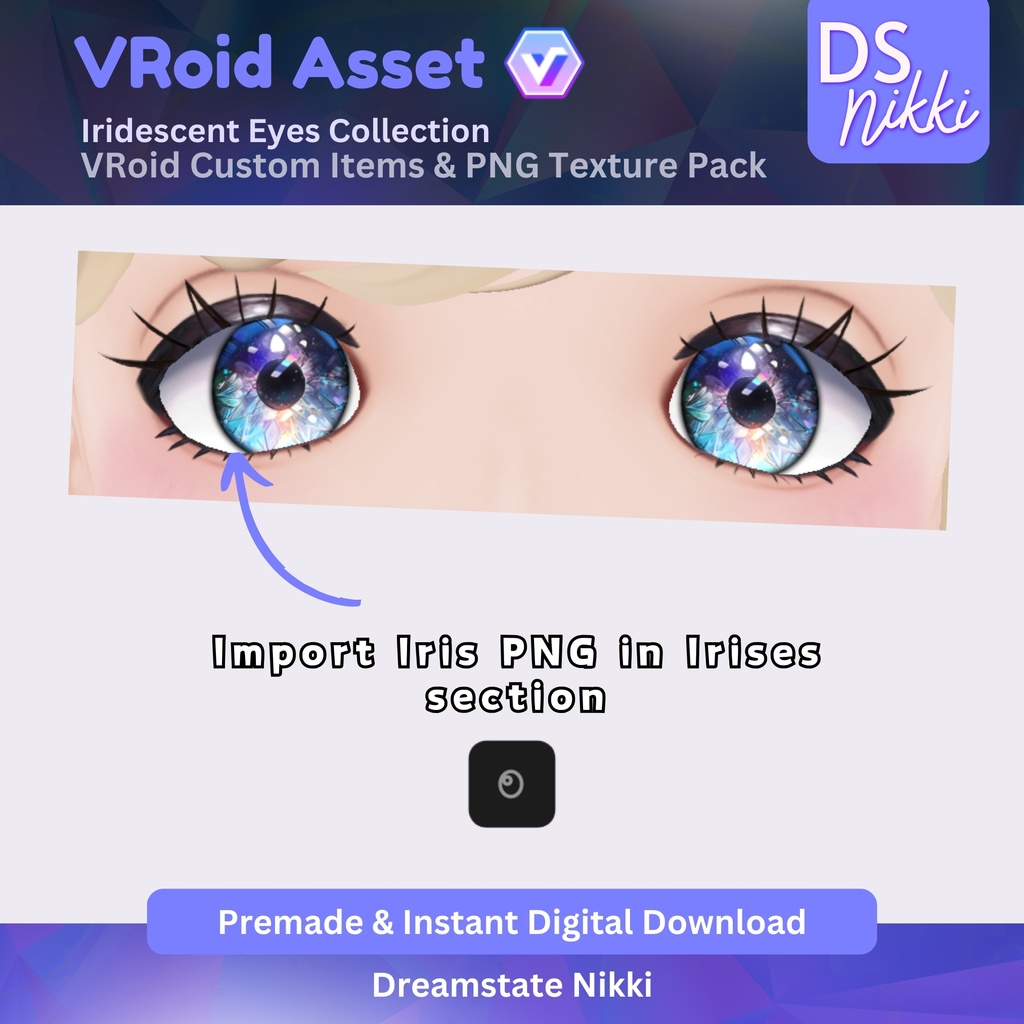 VRoid Eye Collection– Iridescent Anime Eyes for VTuber Model | VRoid Studio Eye PNGs & Custom Items for Streaming, YouTube, Twitch, TikTok