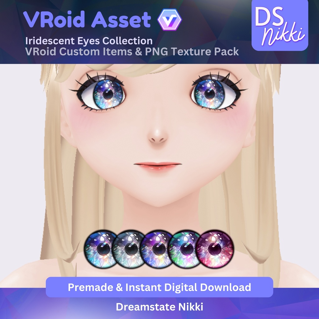 VRoid Eye Collection– Iridescent Anime Eyes for VTuber Model | VRoid Studio Eye PNGs & Custom Items for Streaming, YouTube, Twitch, TikTok