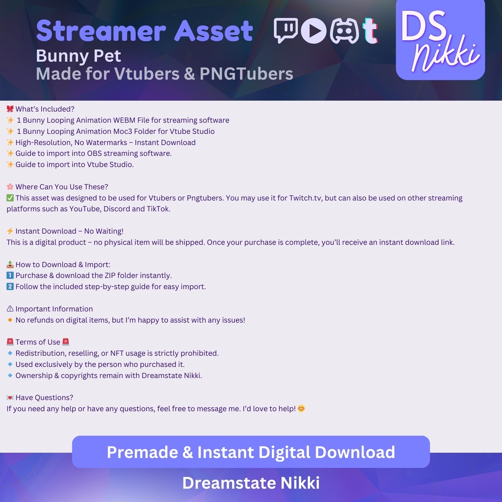 Animated Bunny VTuber Pet Pal | Cute moc3 + WEBM Companion for Vtube Studio, Twitch Overlay, Kawaii VTuber Stream Asset, OBS/Streamlabs Pet