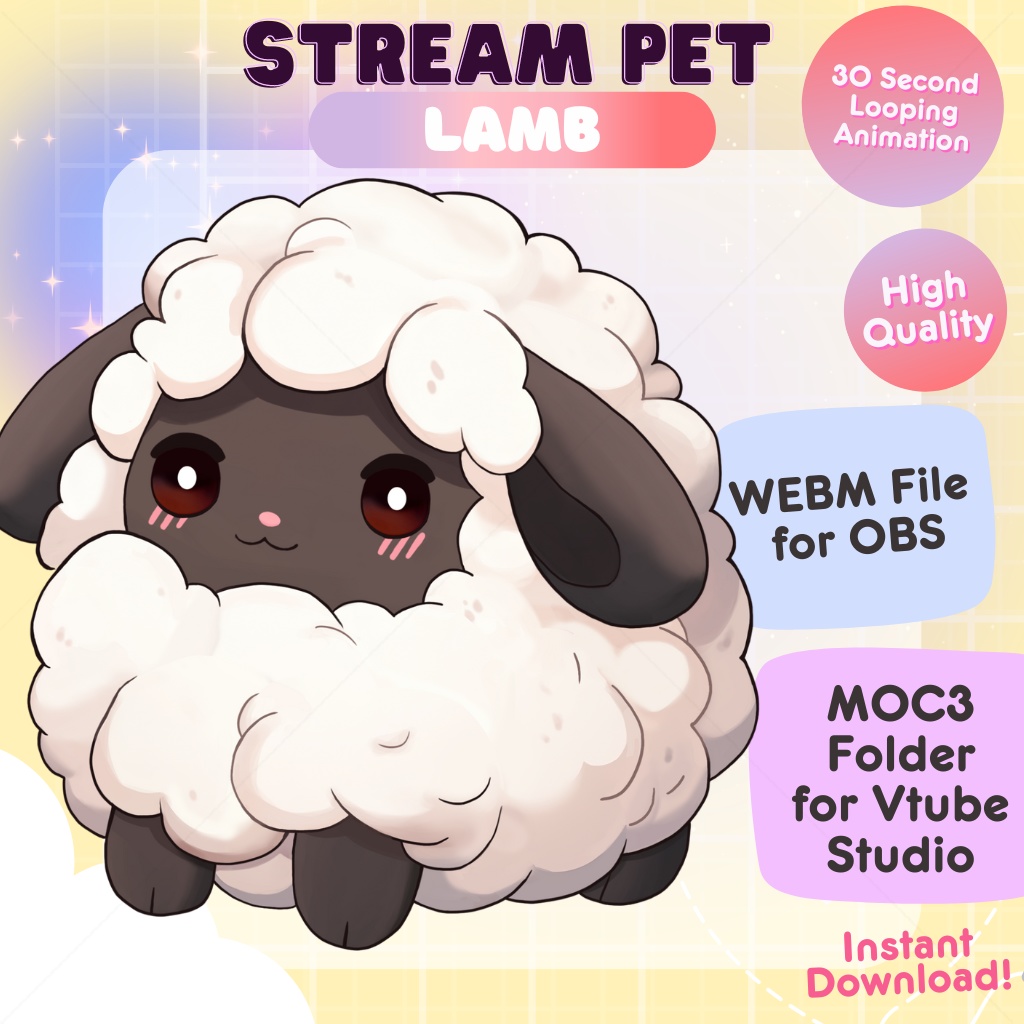 Animated Cute Lamb Streamer Pet Pal Asset - Vtuber Companion Streaming Twitch overlay OBS Streamlabs Vtube Studio Kawaii