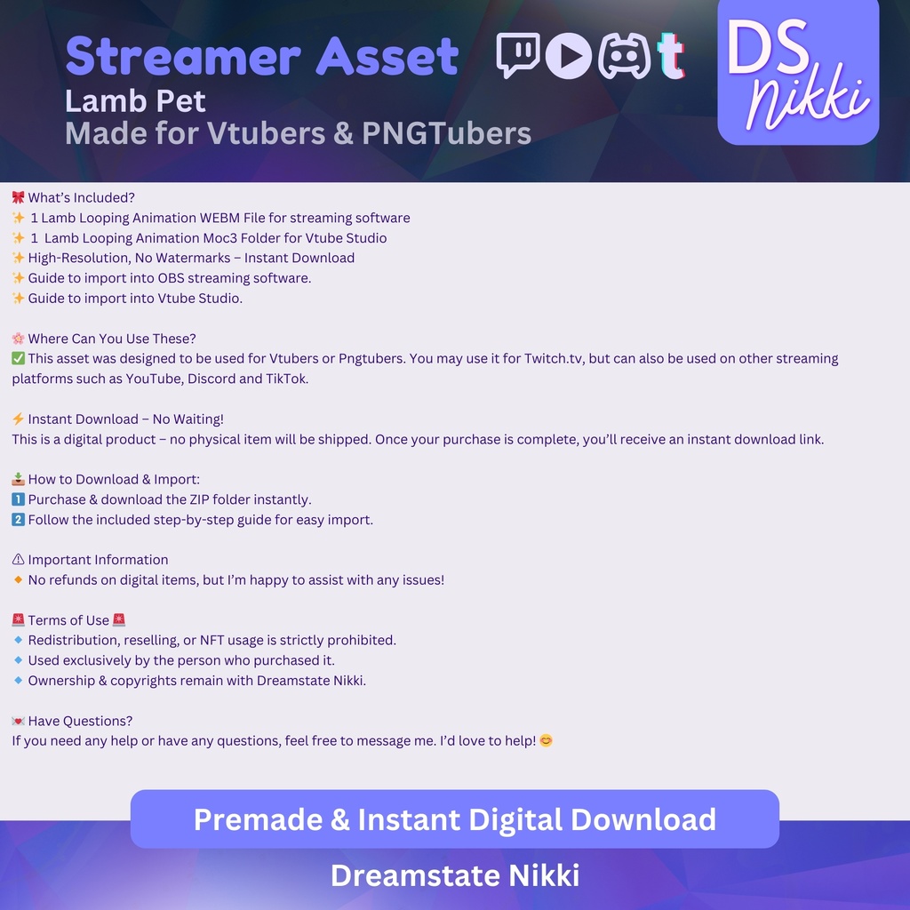 Animated Lamb VTuber Pet Pal | Cute moc3 + WEBM Companion for Vtube Studio, Twitch Overlay, Stream Pet Asset, Kawaii VTuber Accessory