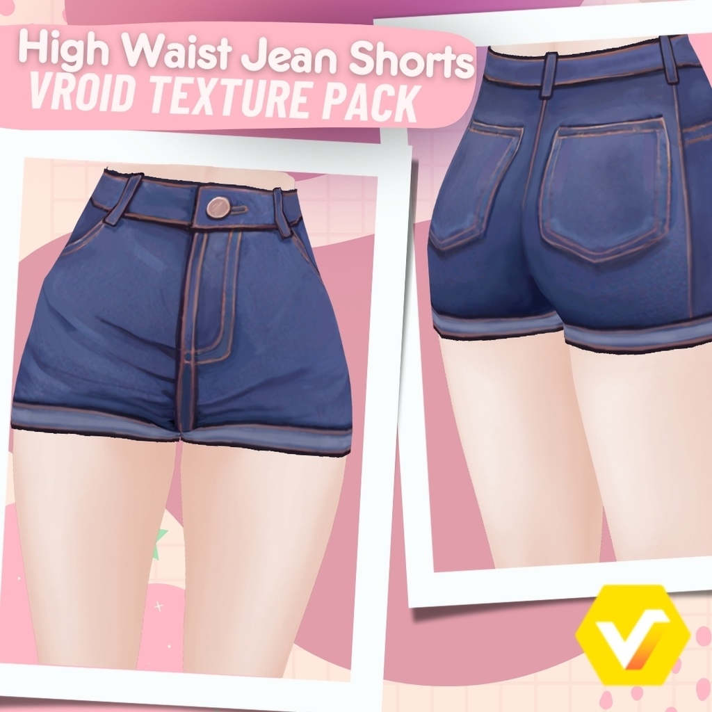 VRoid High Waist Jean Shorts Color Set Clothing Textures PNG Cute Vtuber Assets Vtube Vtubing Twitch