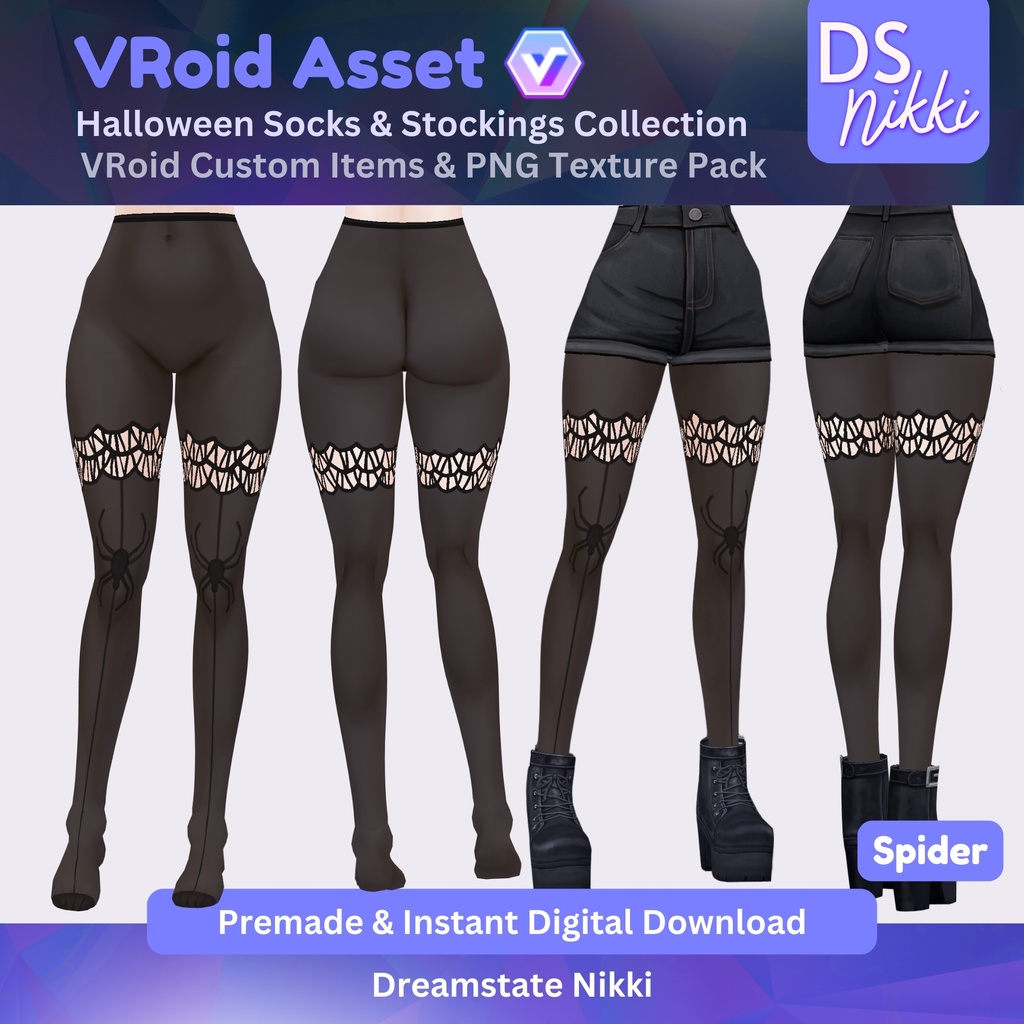 VRoid Studio Outfit – Stylish Halloween Socks Stockings, VRoid Custom Items & PNG Textures Pack, VTuber Clothes, Digital Asset