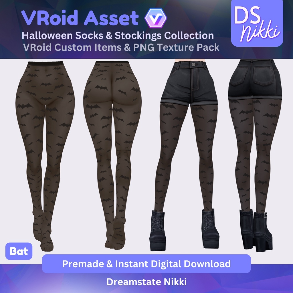 VRoid Studio Outfit – Stylish Halloween Socks Stockings, VRoid Custom Items & PNG Textures Pack, VTuber Clothes, Digital Asset