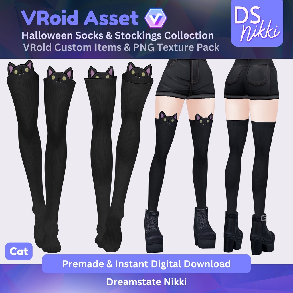 VRoid Studio Outfit – Stylish Halloween Socks Stockings, VRoid Custom Items & PNG Textures Pack, VTuber Clothes, Digital Asset