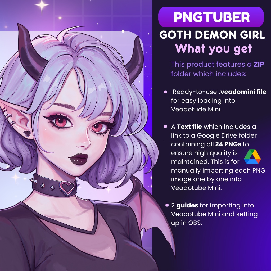 Goth Demon Girl PNGTuber for Twitch, Discord, YouTube Streaming | Veadotube Mini | Vtuber | Halloween Png tuber , Cute OBS Overlay Character